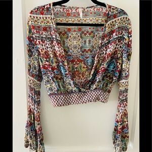 boho paisley plunge vneck cropped top